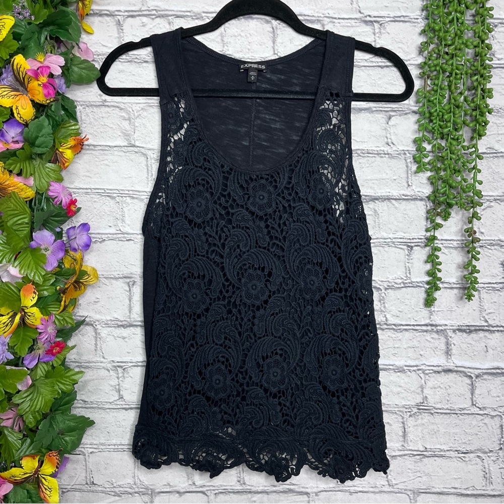 §🌼3/$30🌼Express Black Sleeveless Lace Insert Scoop Neck Top Size Medium